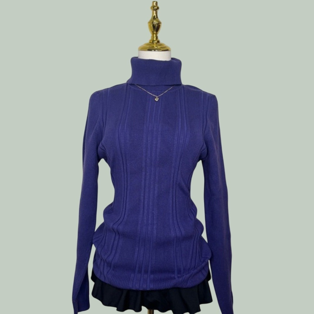 white house black market purple ribbed turtleneck fall warm long sleeve sweater